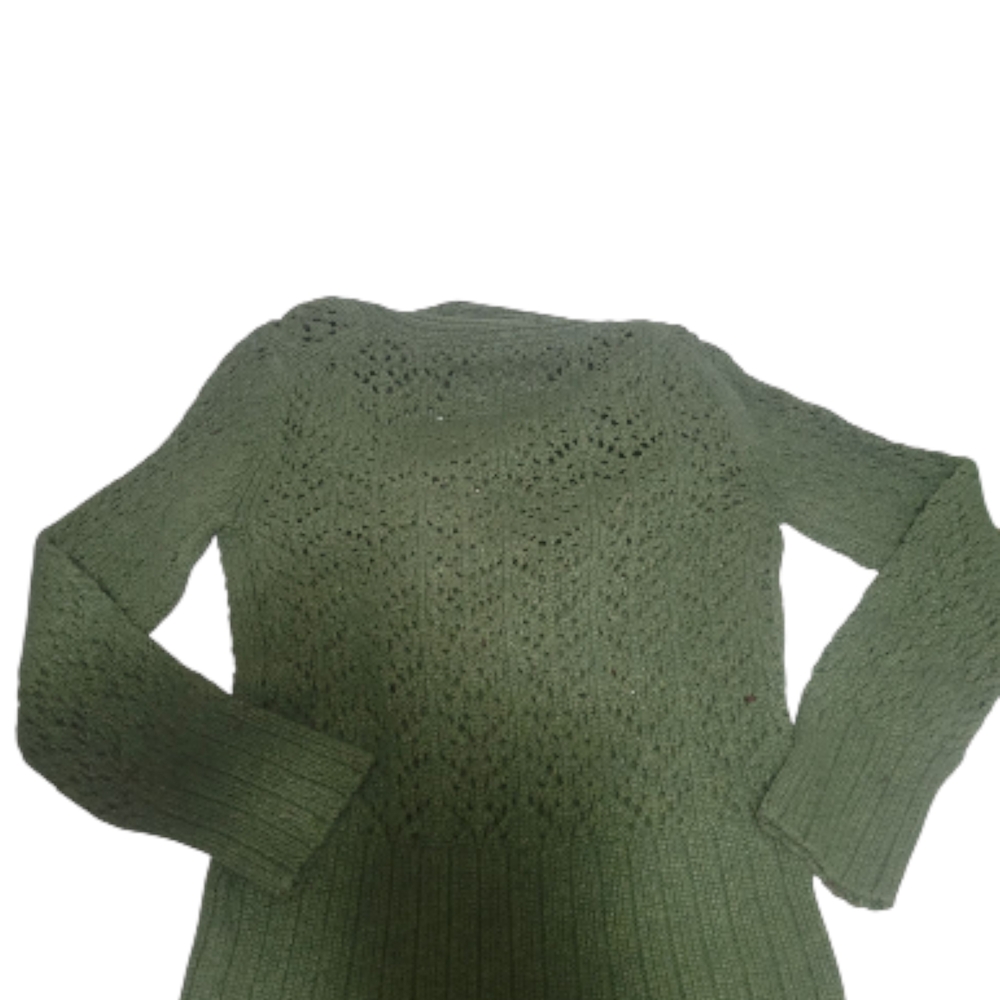 Old Navy Sweater Women MEDIUM GREEN RABBIT HAIR LAMBS WOOL Horn Buttons CROCHET - Picture 2 of 6